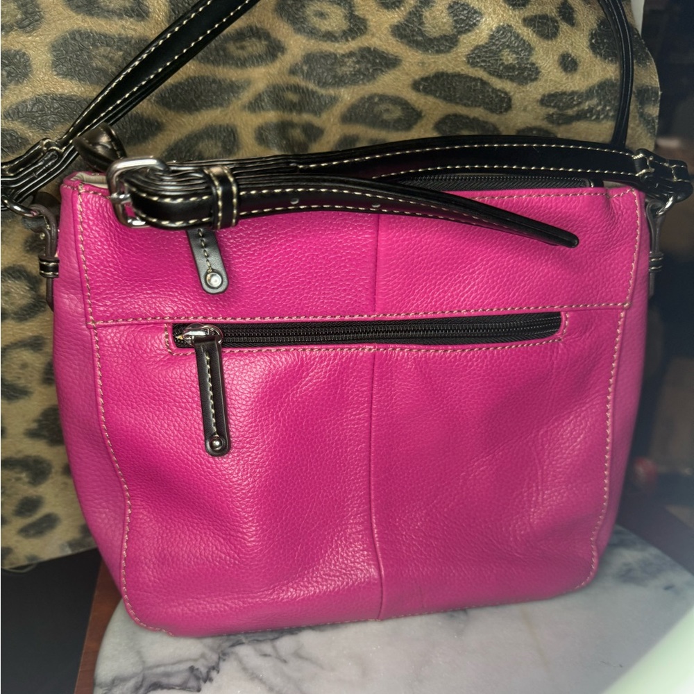 Tignanello Hot Pink & Cream Pebble Leather Crossbody Bag - Picture 7 of 16